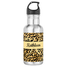 Monogram Name Black Gold Leopard Cheetah Print