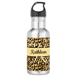 Monogram Name Black Gold Leopard Cheetah Print Edelstahlflasche