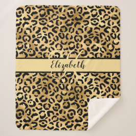 Monogram Name Black Gold Leopard Cheetah Print Sie Sherpadecke