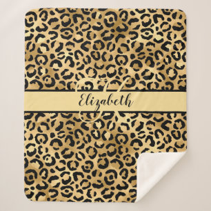 Monogram Name Black Gold Leopard Cheetah Print Sie Sherpadecke