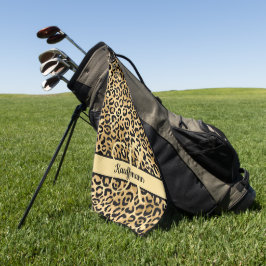 Monogram Name Black Gold Leopard Print Cheetah Golfhandtuch