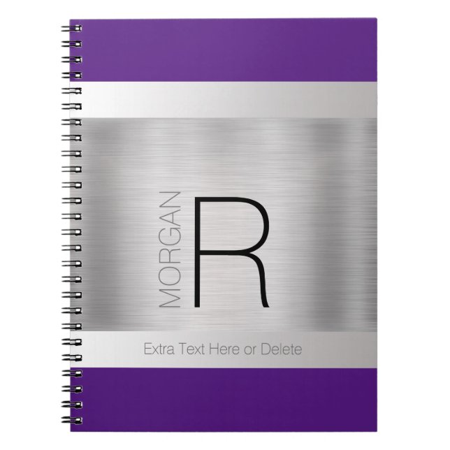 Monogram Name Black Grey Purple Brushed Silver Notizblock (Vorderseite)