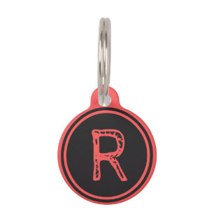 Monogram Name Black Red Circle Haustiermarke