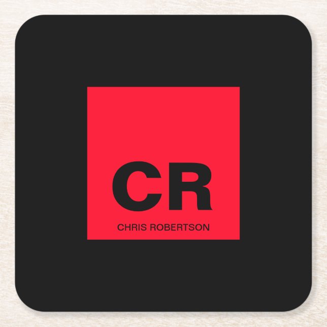 Monogram Name Black Red Create Custom Gift Rechteckiger Pappuntersetzer (Vorderseite)