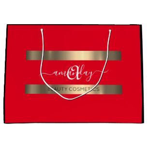 Monogram Name Black Red Shop Gold Elegant Große Geschenktüte