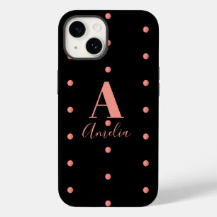 Monogram Name Black Rose Gold Polka Dots Case-Mate iPhone 14 Hülle