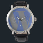 Monogram Name Blau grau stilvolles modernes Gesche Armbanduhr<br><div class="desc">Monogram Name Blue Graue stilvolle moderne Geschenkidee minimalistisch für Vater Ehemann Bruder oder Freund Uhr Herren Leicht personalisiert sein. Name Personal Schriftart Stil,  Größe und Farben können geändert werden. Matching-Elemente verfügbar.</div>
