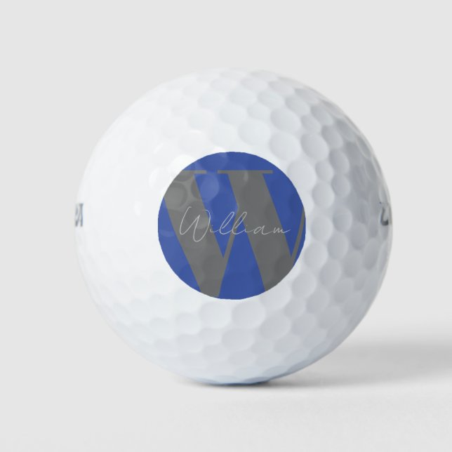 Monogram Name blau grau stylisch modern Golfball (Vorderseite)