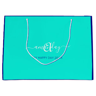 Monogram Name Blue Aqua Bridal Sweet 16. Wedding Große Geschenktüte