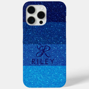 Monogram Name Blue Glitzer Case-Mate iPhone Hülle