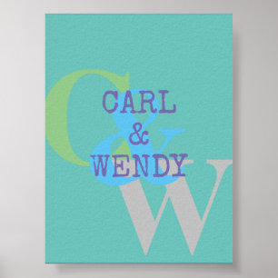 Monogram Name blue gray GREEN Stilgeschenk Poster