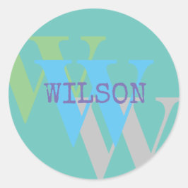 Monogram Name blue gray GREEN Stilgeschenk Runder Aufkleber