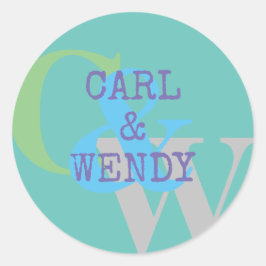 Monogram Name blue gray GREEN Stilgeschenk Runder Aufkleber