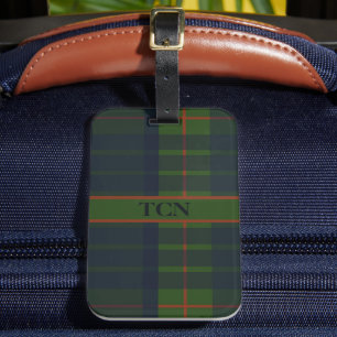 Monogram Name Blue Green Red Tartan Kariert Gepäckanhänger