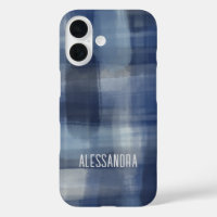 Monogram Name Blue Marine Aquarell kariert Tartan
