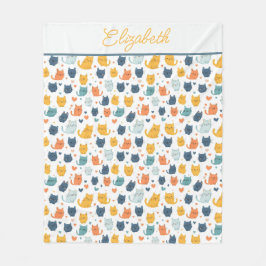 Monogram Name Blue Orange Yellow Cute Cats  Fleecedecke