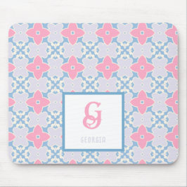 Monogram Name Blue & Pink Stars Muster Mouse Pad Mousepad