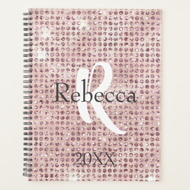 Monogram Name Blush Pink Diamond gegossen Trendy Planer (Vorderseite)
