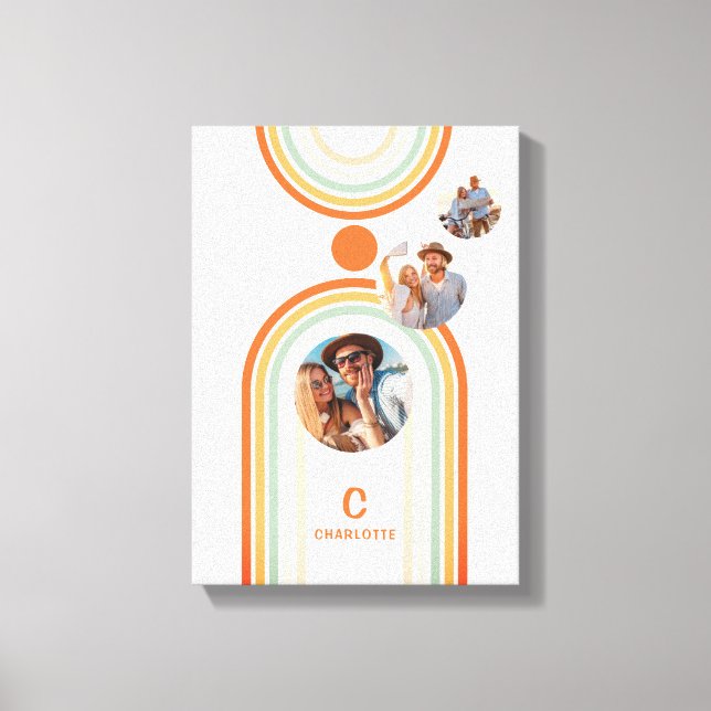 Monogram Name Boho Arch Multi Foto Trendy Girly Leinwanddruck (Vorderseite)