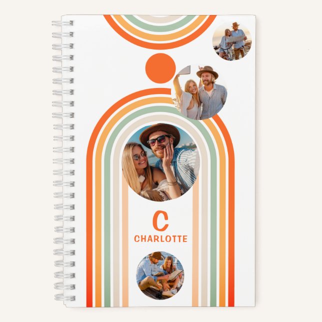 Monogram Name Boho Arch Multi Foto Trendy Girly Notizbuch (Vorderseite)