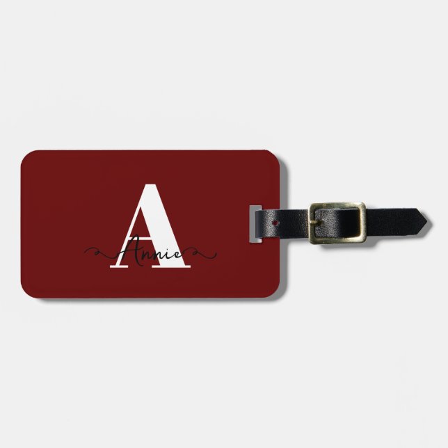 Monogram Name Burgundy Red Gift Gefallen Custom Gepäckanhänger (Vorderseite horizontal)