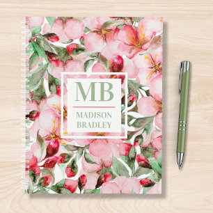Monogram Name Cherry Blossom Wasserfarbe Floral Planer