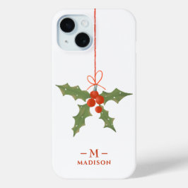 Monogram Name Christmas Holly Winter Floral Case-Mate iPhone Hülle