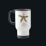 Monogram Name Christmas Holly Winter Floral Reisebecher<br><div class="desc">Monogram Name Christmas Holly Winter Floral Coffee Travel Mug bietet eine heilige Dekoration in Rot und Grün mit Ihrem personalisierten Namen und Monogramm in elegantem roten Drehbuch unten. Personalisieren Sie den Text durch Bearbeiten in den bereitgestellten Textfeldern. Perfekt zum Geburtstag, Weihnachtsgeschenke, beste Freunde und vieles mehr. Entworfen von ©Evco Studio...</div>