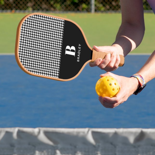 Monogram Name Classic Vintage Houndstooth Pattern Pickleball Schläger (InSitu)