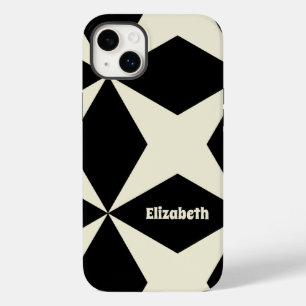 Monogram Name Cool Retro Geometric Pattern Black Case-Mate iPhone 14 Plus Hülle