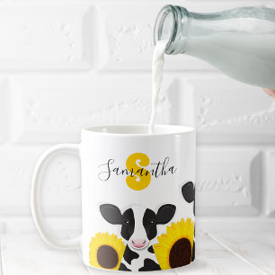 Monogram Name Cow Floral Sunflower Kaffeetasse