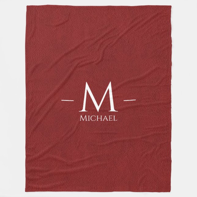 Monogram Name Custom Red Brother Leather Look Larg Fleecedecke (Vorderseite)