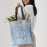Monogram, Name des blauen, gebürsteten Metalls Sil<br><div class="desc">Dieses trendige,  schicke Tote-Taschendesign mit hübschem silberglänzenden Glitzer auf blau gebürstetem metallischem Hintergrund ist einfach zu personalisieren.</div>