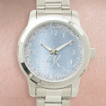 Monogram, Name des blauen, gebürsteten Metalls Sil Armbanduhr<br><div class="desc">Dieses schicke Uhrendesign mit hübschem silberglänzenden Glitzer auf blau gebürstetem metallischem Hintergrund ist einfach zu personalisieren.</div>