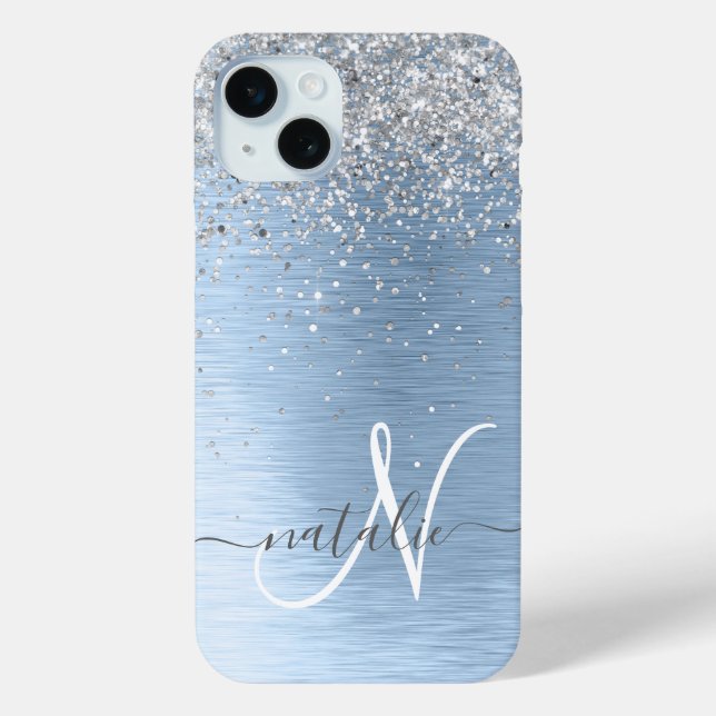 Monogram, Name des blauen, gebürsteten Metalls Sil Case-Mate iPhone Hülle (Rückseite)