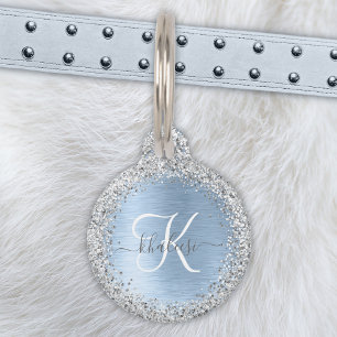 Monogram, Name des blauen, gebürsteten Metalls Sil Haustiermarke