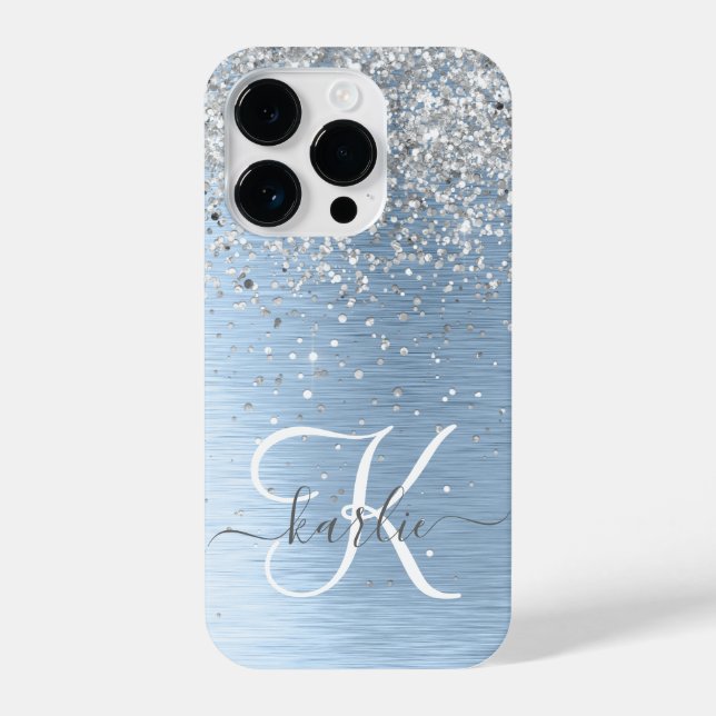 Monogram, Name des blauen, gebürsteten Metalls Sil iPhone Hülle (Rückseite)
