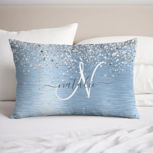Monogram, Name des blauen, gebürsteten Metalls Sil Kissenbezug