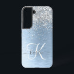 Monogram, Name des blauen, gebürsteten Metalls Sil Samsung Galaxy Hülle<br><div class="desc">Dieses schicke Gehäuse mit hübschem silber funkelndem Glitzer auf blau gebürstetem metallischem Hintergrund ist einfach zu personalisieren.</div>