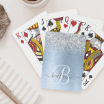 Monogram, Name des blauen, gebürsteten Metalls Sil Spielkarten<br><div class="desc">Dieses schicke Design mit hübschem silberglänzenden Glitzer auf blau gebürstetem metallischem Hintergrund ist einfach zu personalisieren.</div>