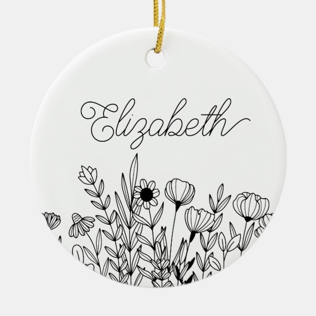 Monogram Name Einfach minimalistisch florale Grafi Keramik Ornament (Vorne)