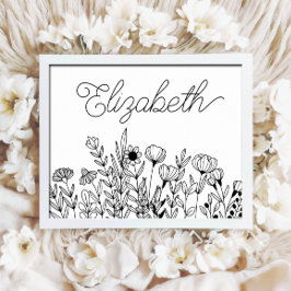 Monogram Name Einfach minimalistisch florale Grafi Poster