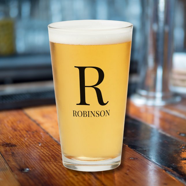 Monogram Name Einfach minimalistisch Modernes Bier Glas (Von Creator hochgeladen)