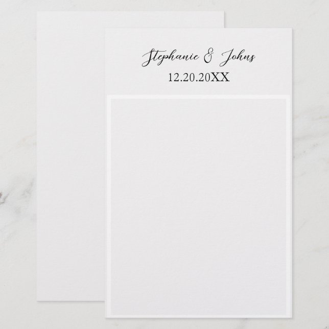 Monogram Name Elegant Einfache Minimale Hochzeit Briefpapier (Vorne/Hinten)