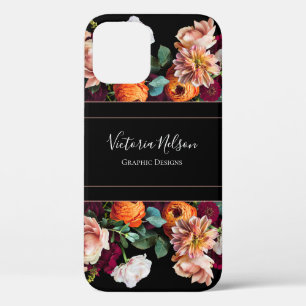 Monogram Name Elegant Floral Rustic Black Case-Mate iPhone Hülle