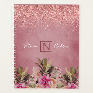 Monogram Name Elegant Floral Rustic Wedding Planer