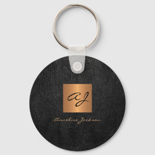 Monogram Name elegant, modernes schwarzes Gold Schlüsselanhänger