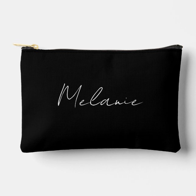 Monogram Name Eleganto Modern Black Zubehörtasche (Vorderseite)