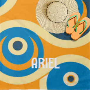 Monogram Name Evil Eye Retro farbiges Strandtuch