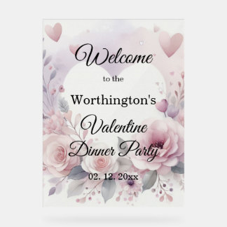 Monogram name floral hearts romantic watercolor  acrylschild